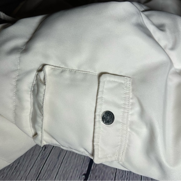 Cream white puffer coat with faux fur lined hood. Size Med. Super cute & cozy. - Picture 7 of 14